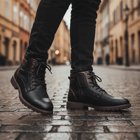 Men's Faux Leather Ankle Boots with Zip and Laces