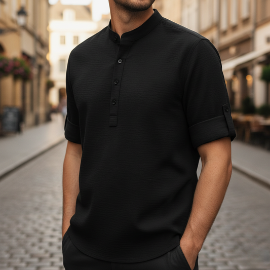 Men's Henley Shirt in Beige Honeycomb