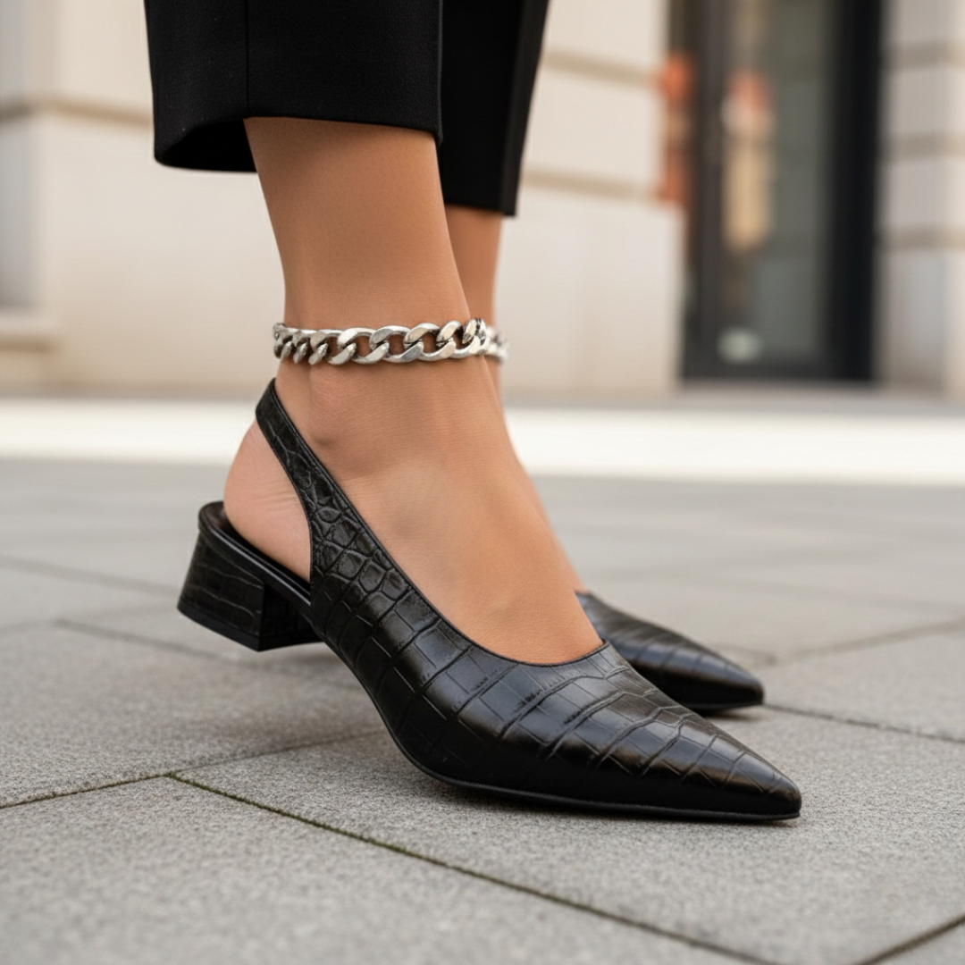 Scarpe slingback da donna con tacco largo effetto coccodrillo