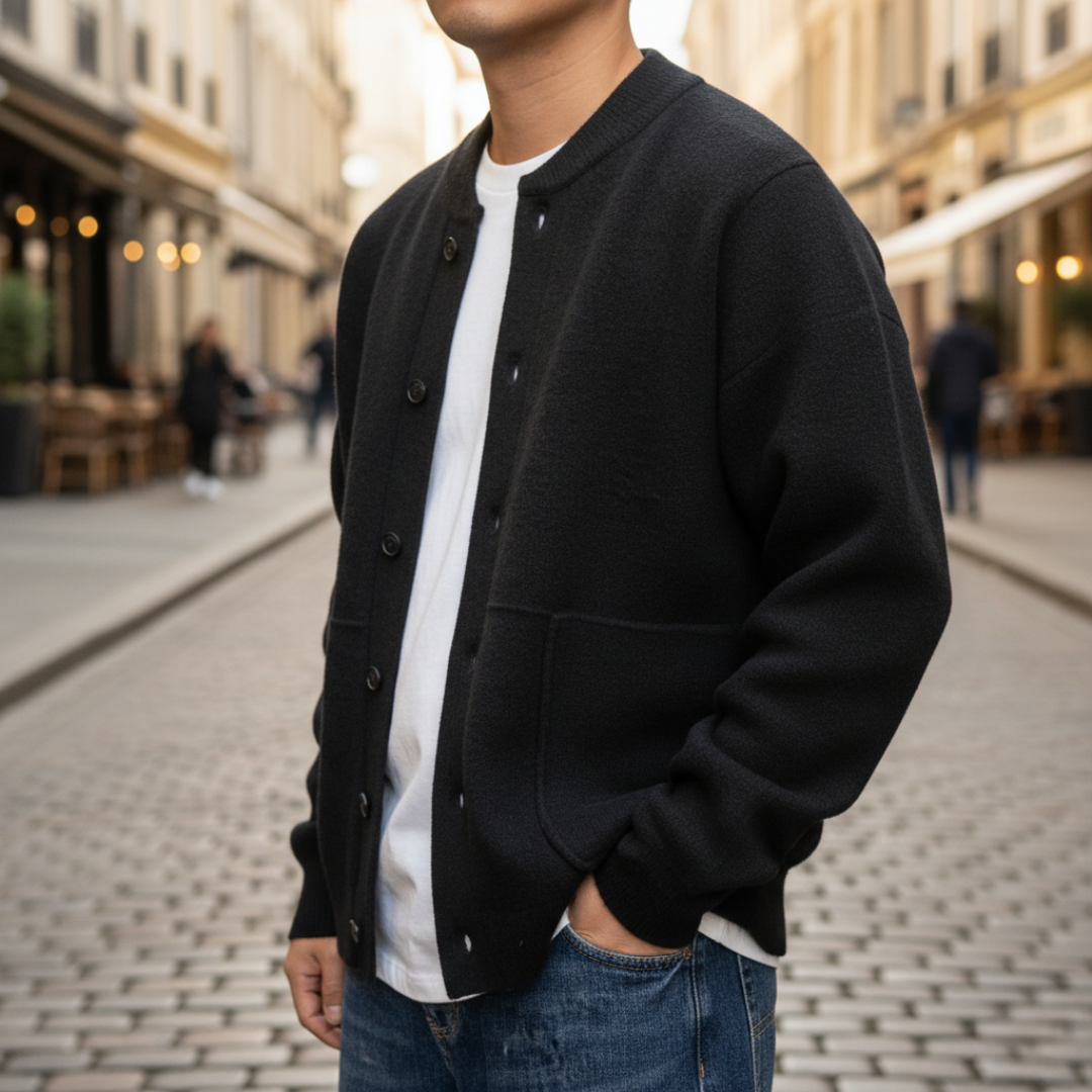 Men's wool cardigan with button closure