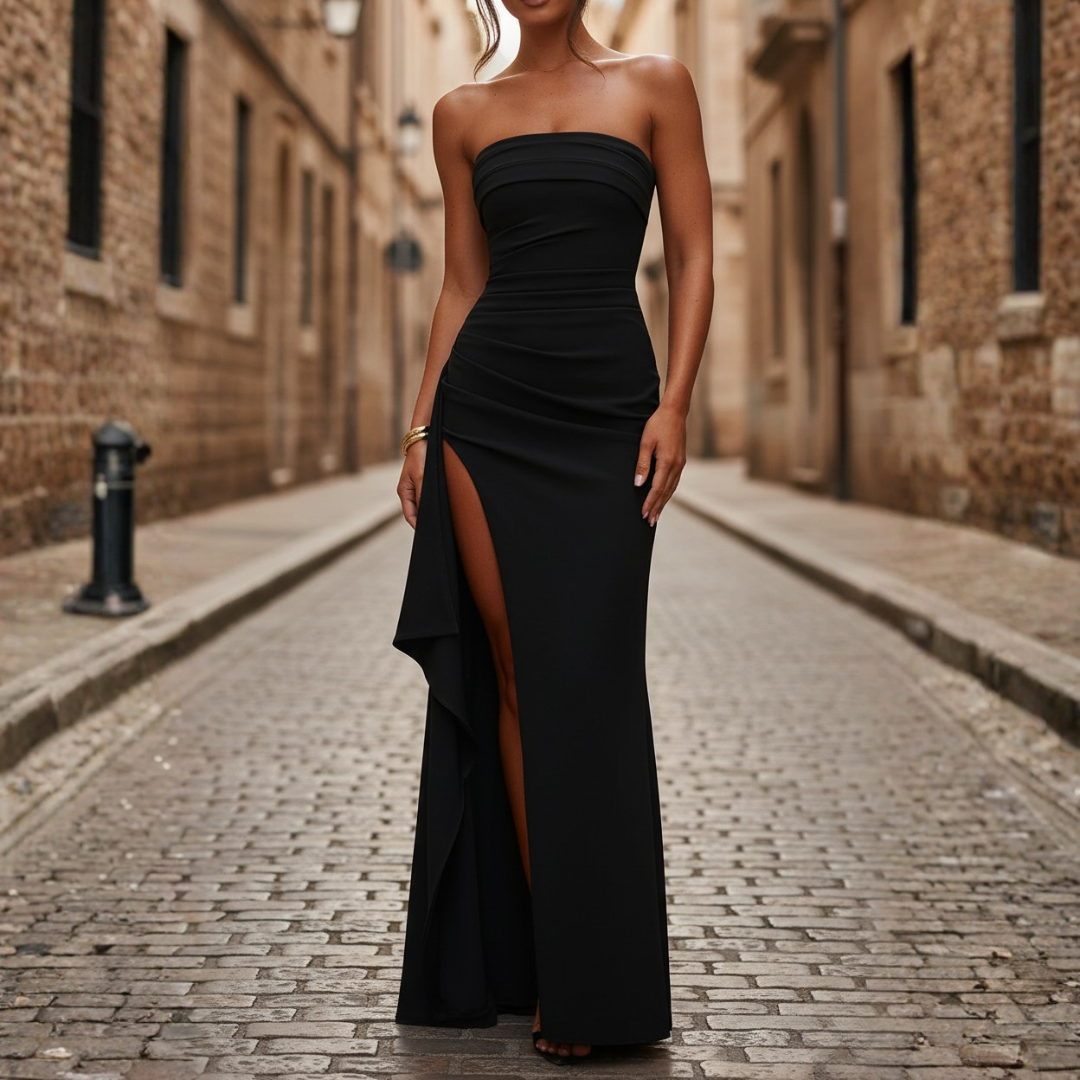 Long Strapless Women's Dress in Fine Fabric
