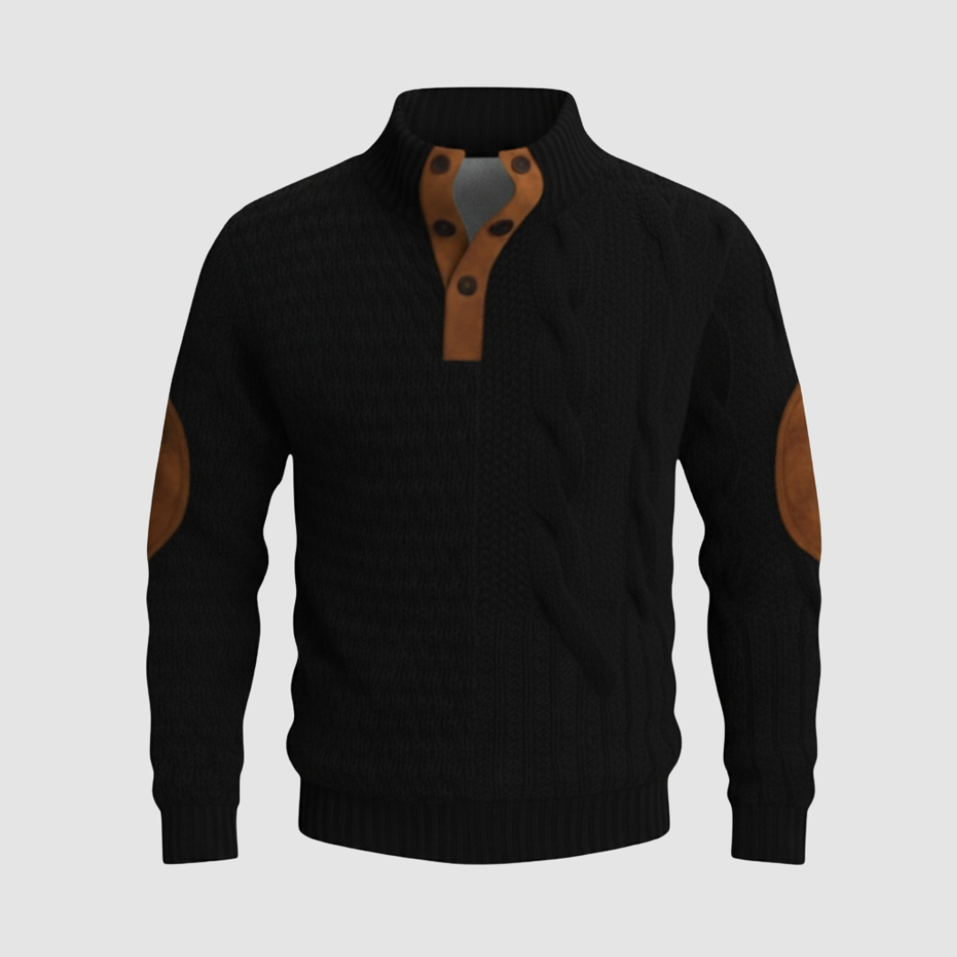 Men's Sweater with High Collar and Suede Details