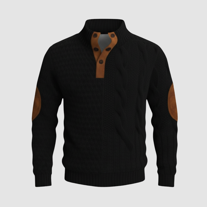 Men's Sweater with High Collar and Suede Details