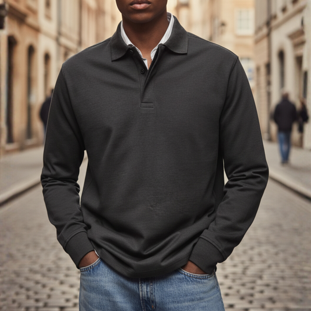 Men's Long Sleeve Polo with Collar and Button