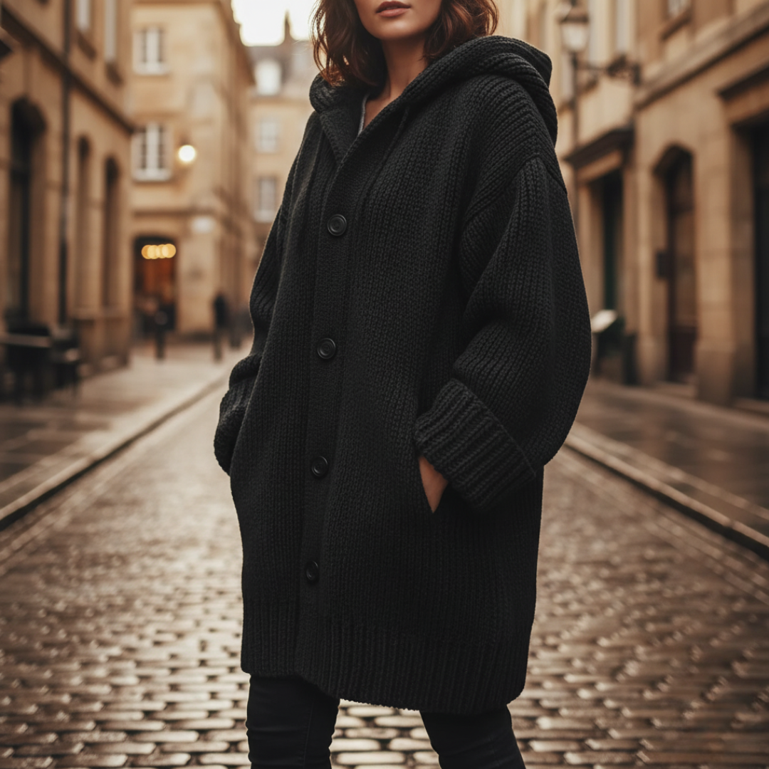 Women's Oversized Cardigan with Hood in Mixed Fibers