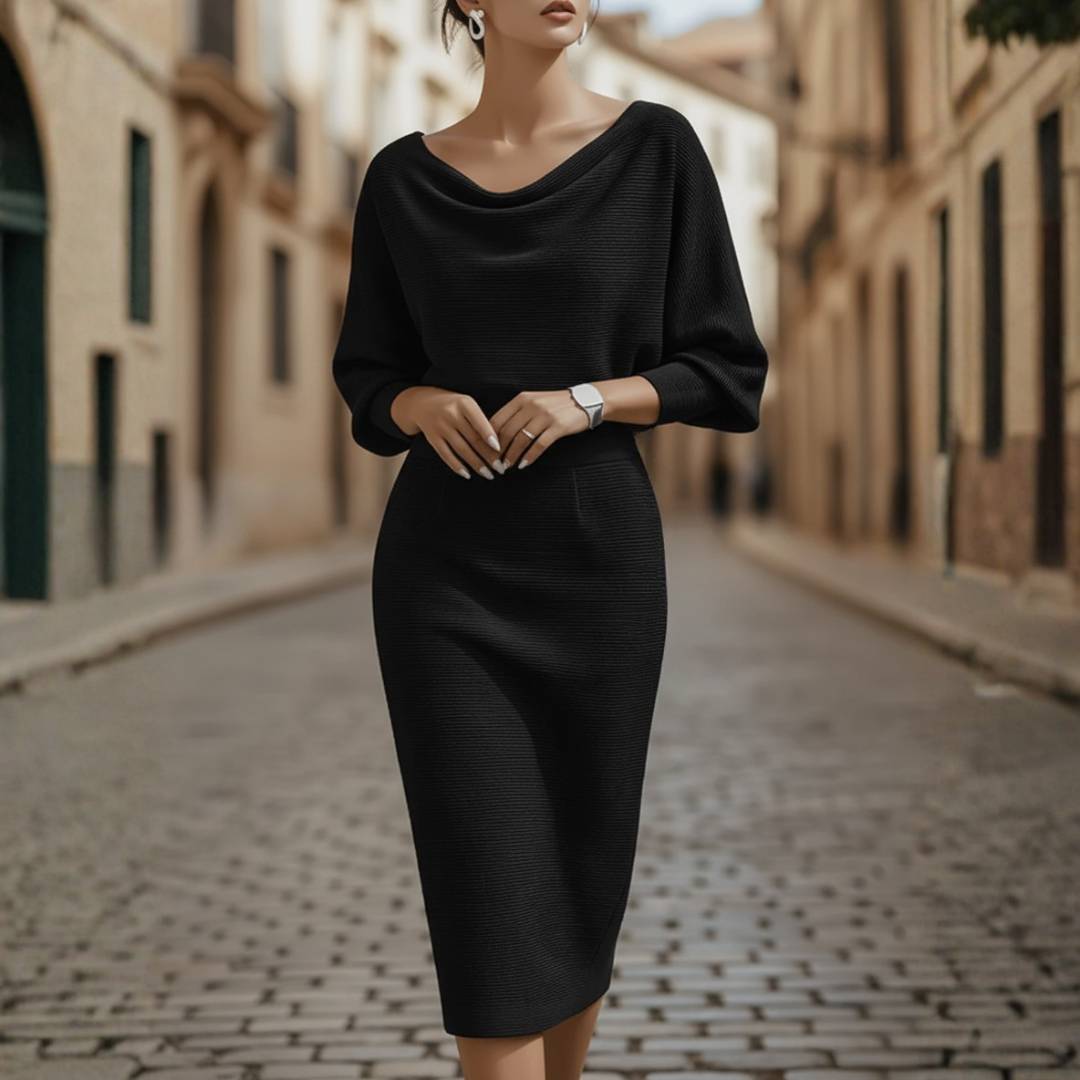 Women's Dress with Wide Neckline, Soft Elegant Fabric