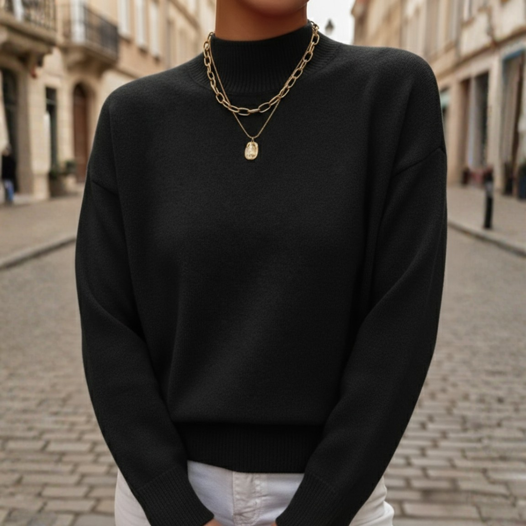 Women's High Neck Sweater in Milk White
