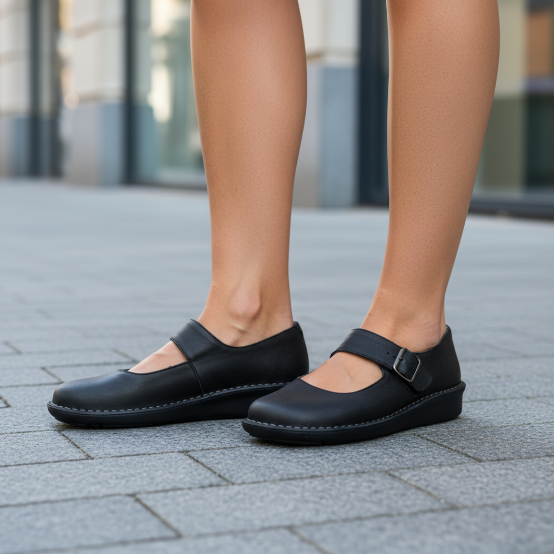 Women's Ballet Flats with Ankle Strap and Ergonomic Sole