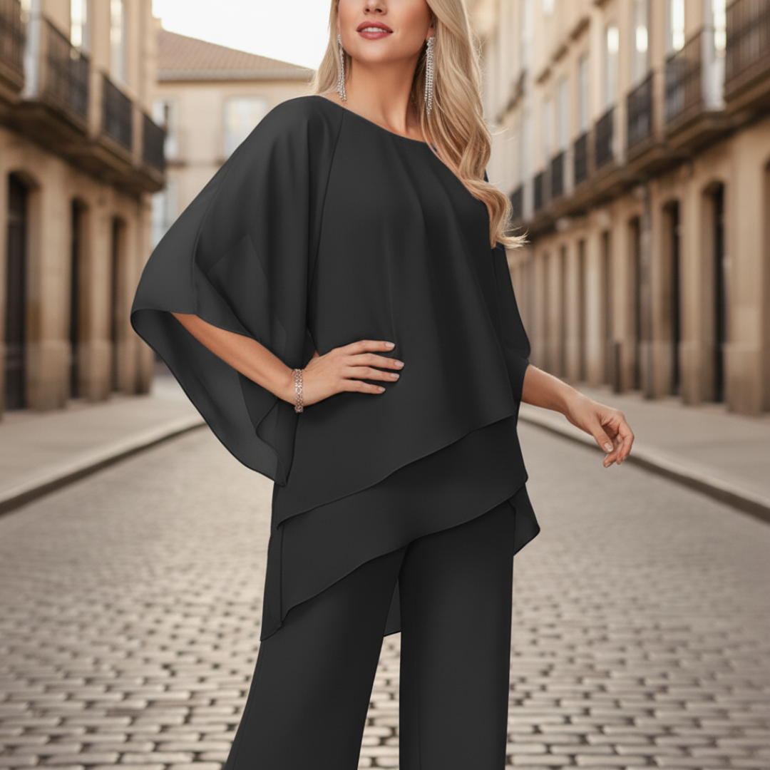 Elegant Women's Jumpsuit with Layered Top and Pants