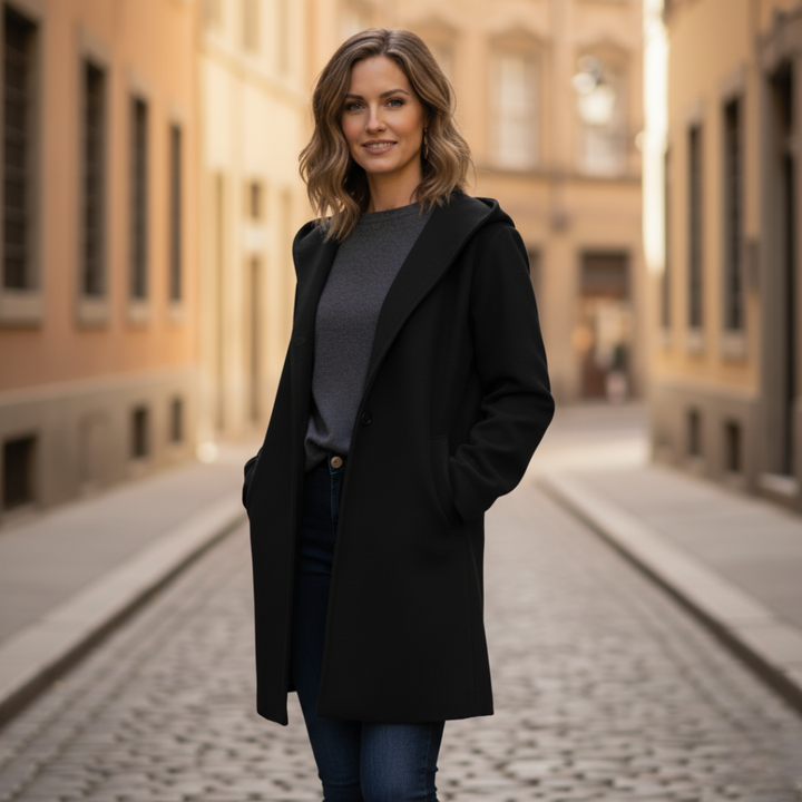 Giacca da donna con cappuccio in tessuto resistente
