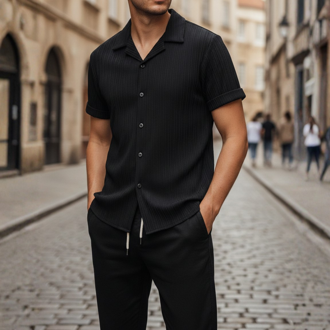 Men's Summer Coordinated Ribbed Shirt and Pants Set