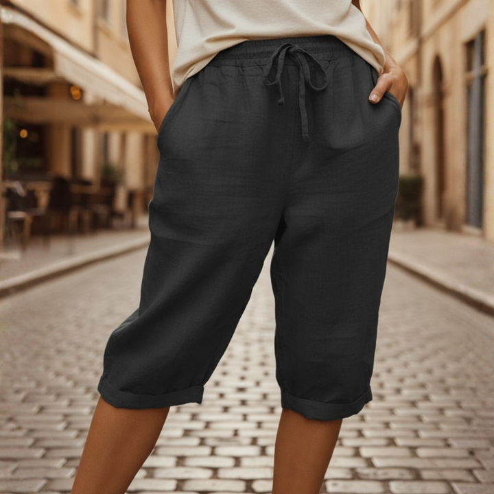 Pantaloncini da donna in lino misto con coulisse
