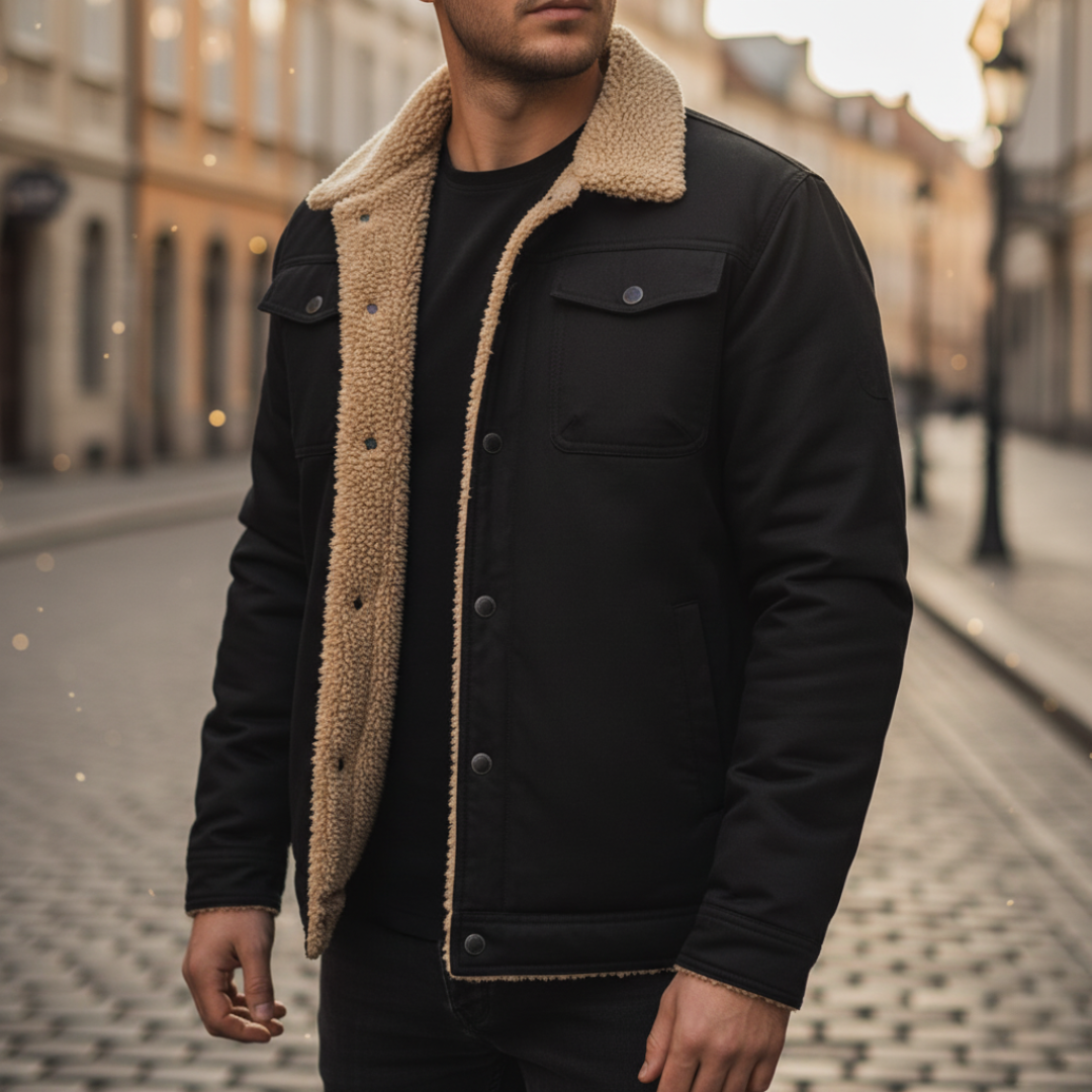 Men's Winter Jacket in Fabric with Inner Fur