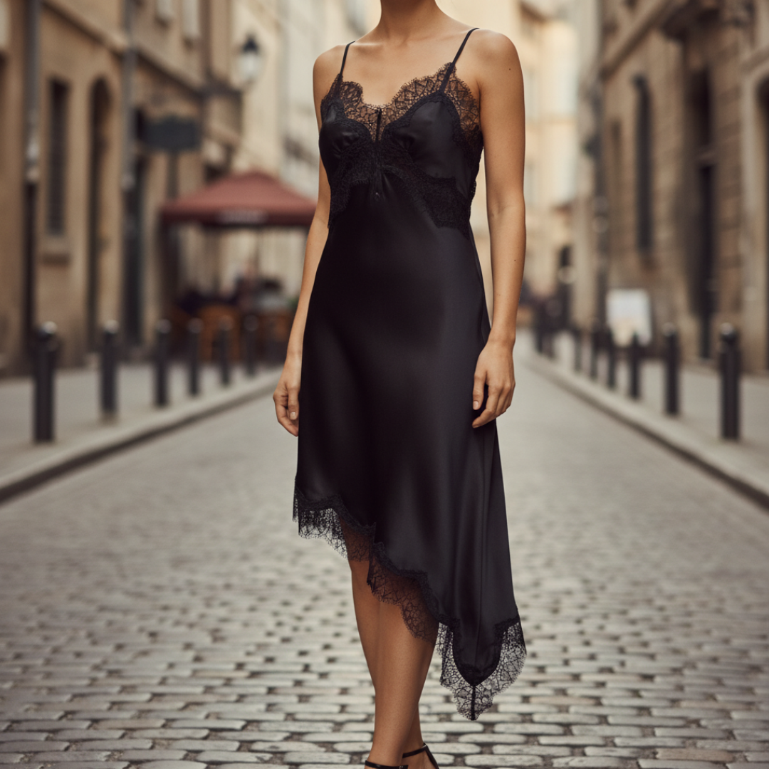 Mini Dress Slip for Women in Satin with Lace Inserts