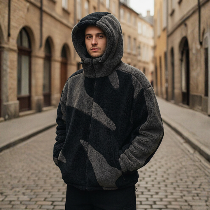 Men's Hooded Jacket with Camo Design
