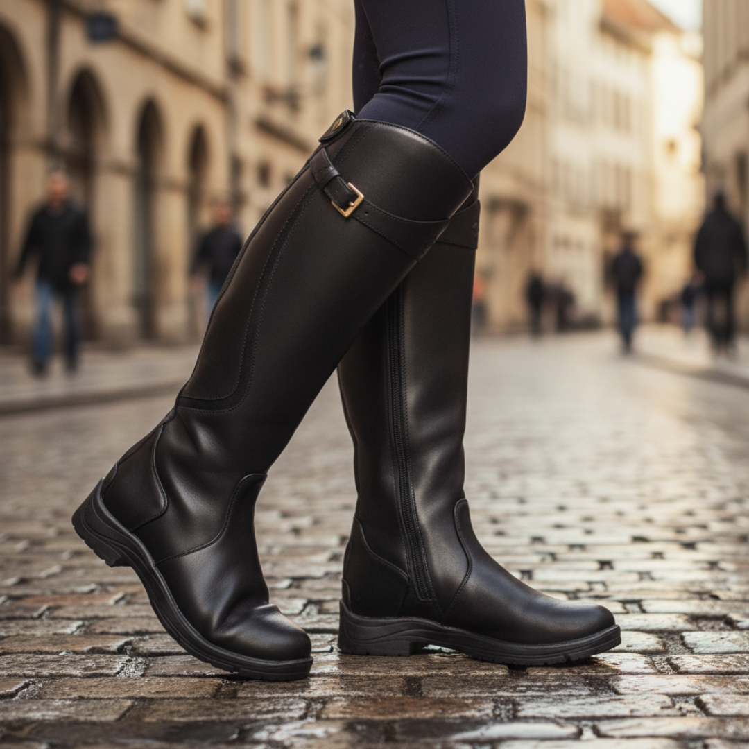 Women's Knee-High Faux Leather Boots with Zipper