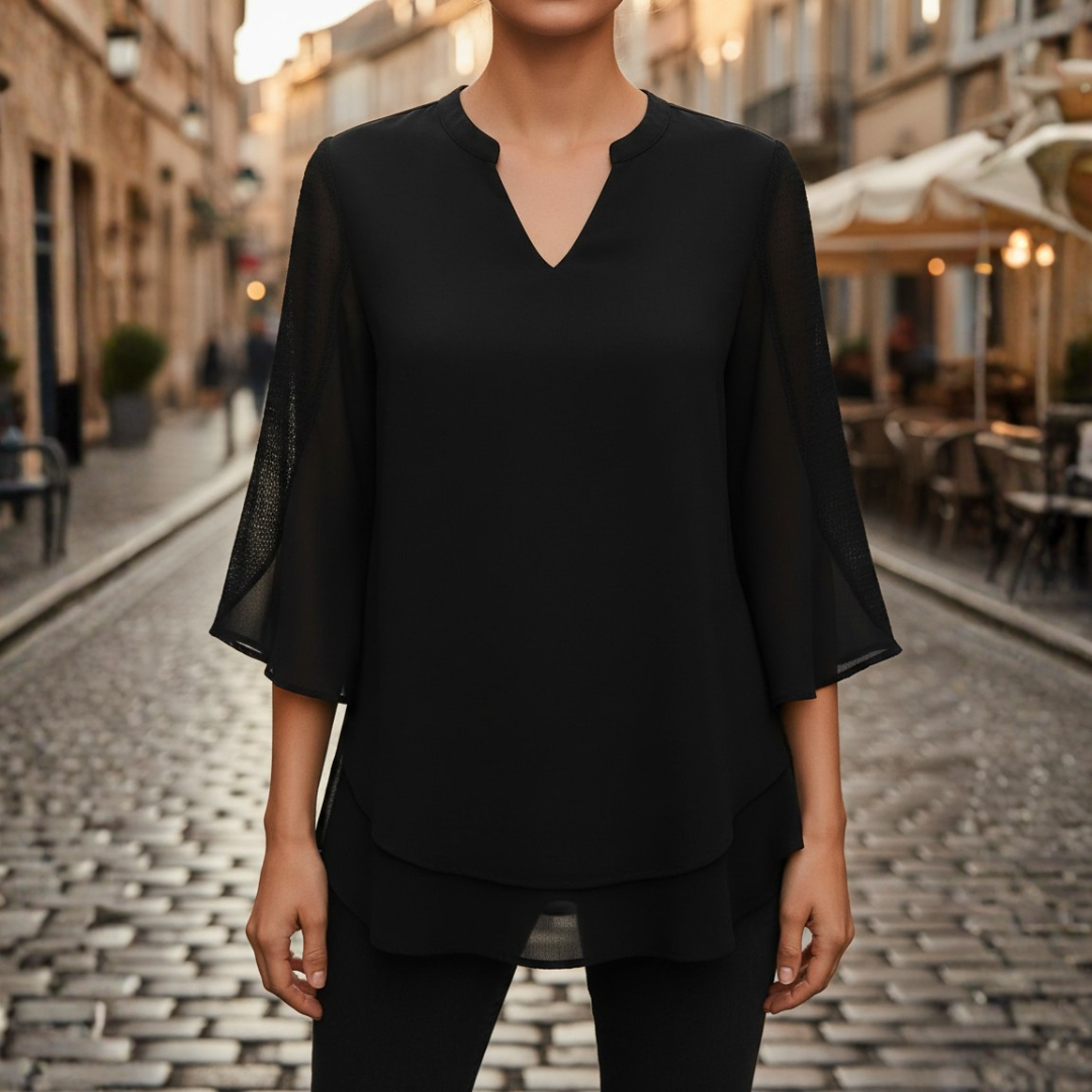 V-Neck Pistachio Blouse with Tulip Sleeves for Women