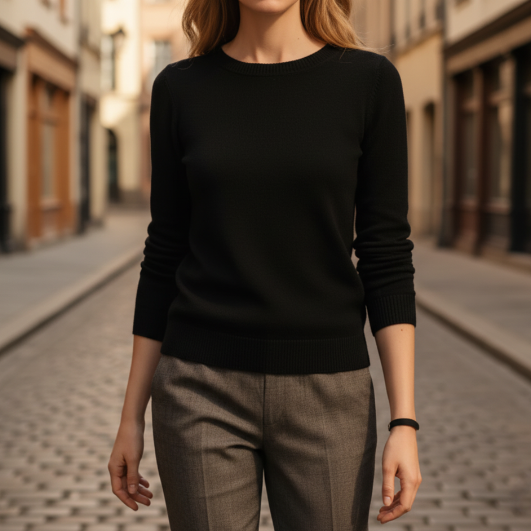 Women's Basic Long Sleeve Crew Neck Sweater in Fine Knit