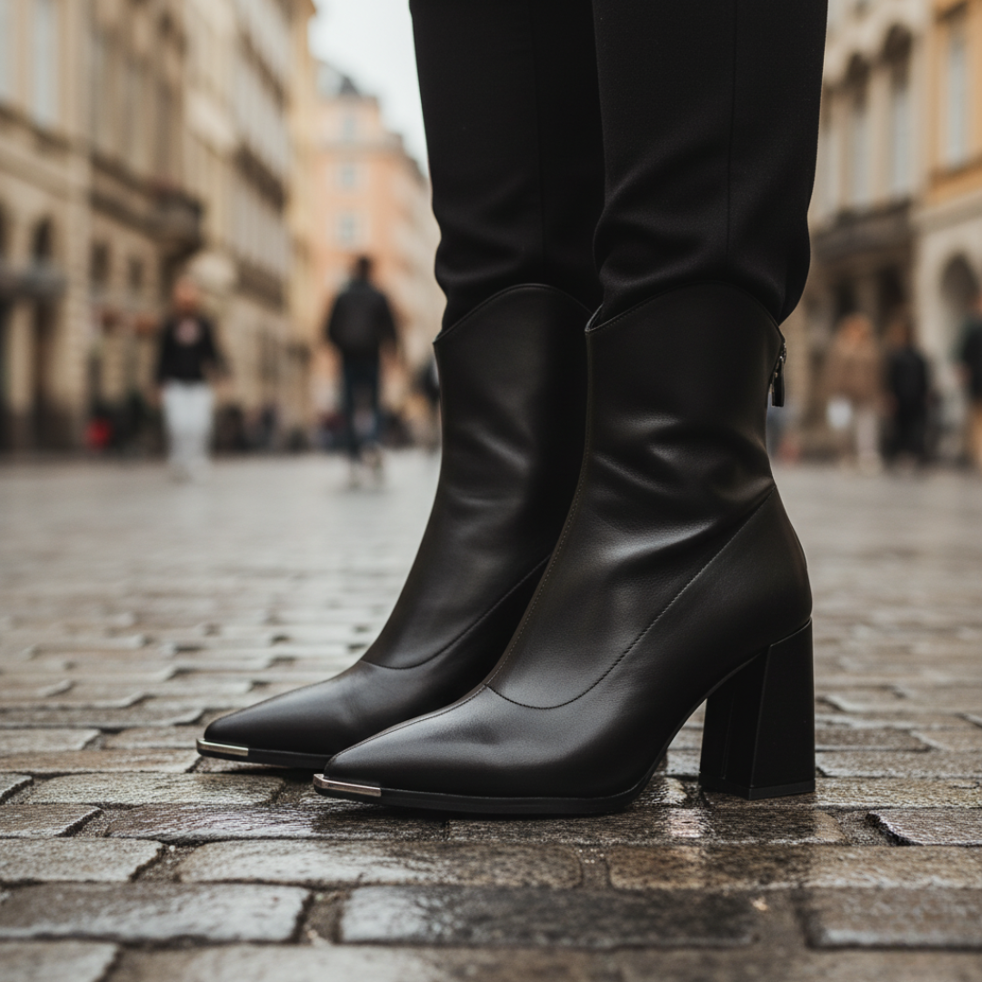 Women's Synthetic Leather Ankle Boots with Heel