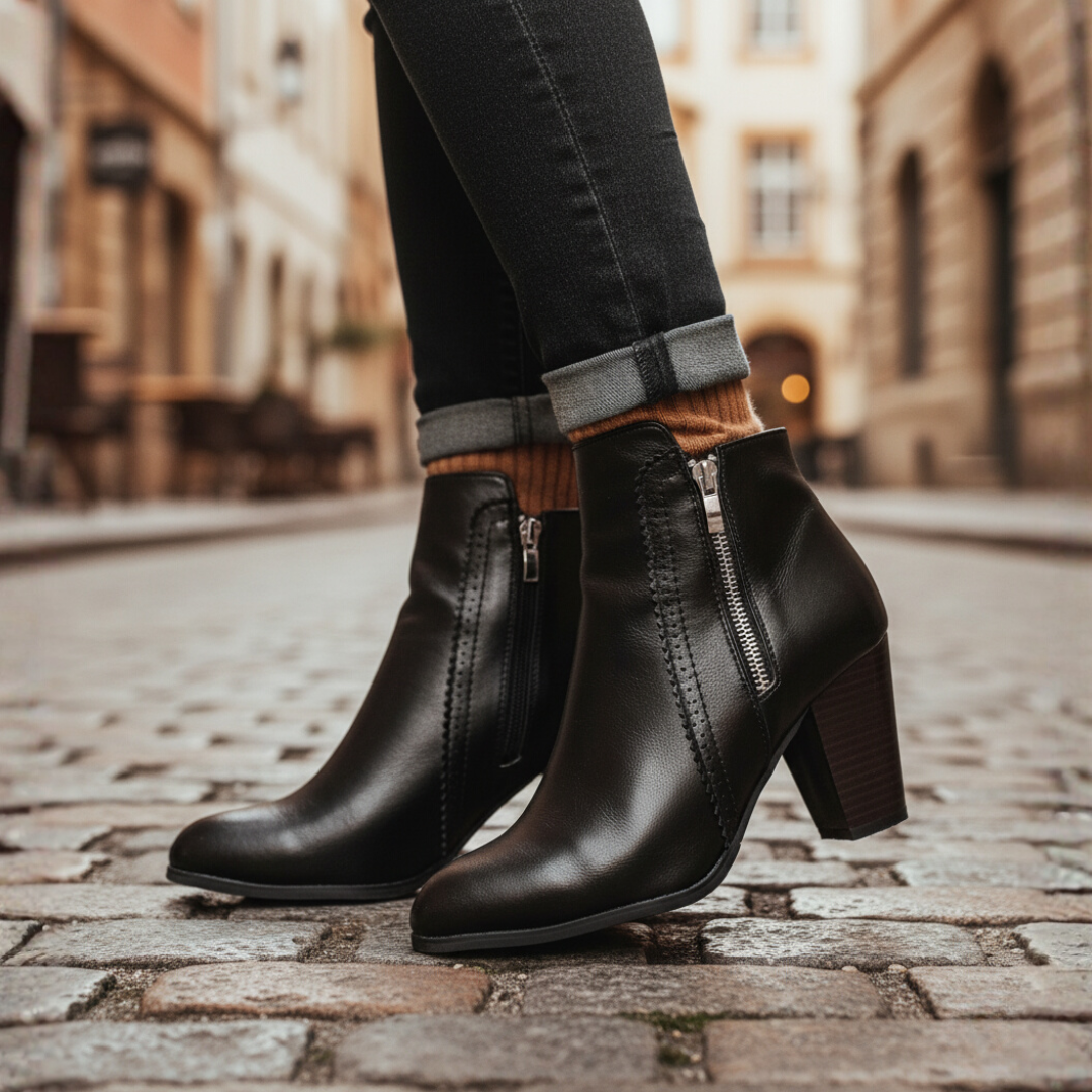 Women's Synthetic Leather Ankle Boots with Heel and Zipper