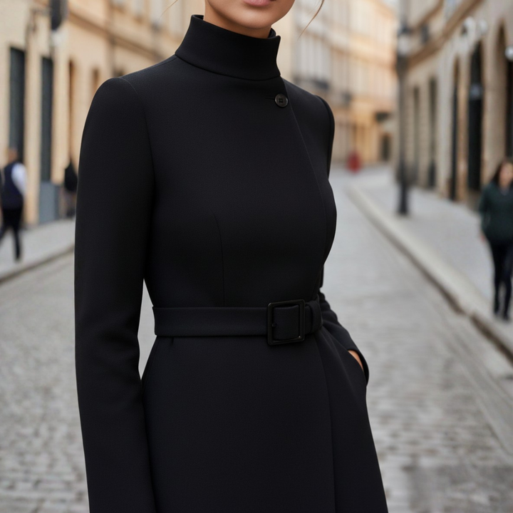 Cappotto da donna con collo alto e cintura