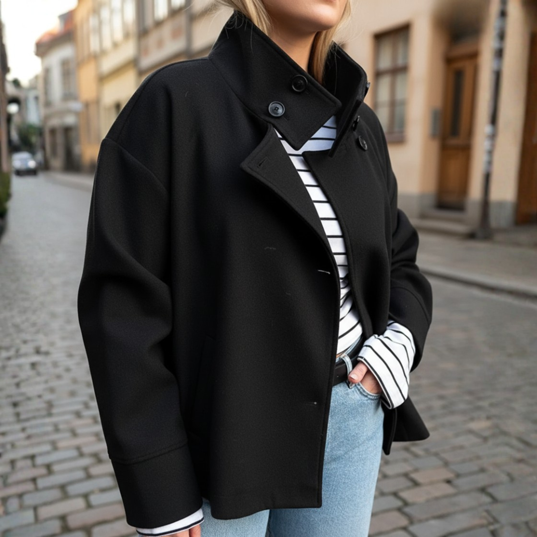 Women's Coat with High Collar and Buttons