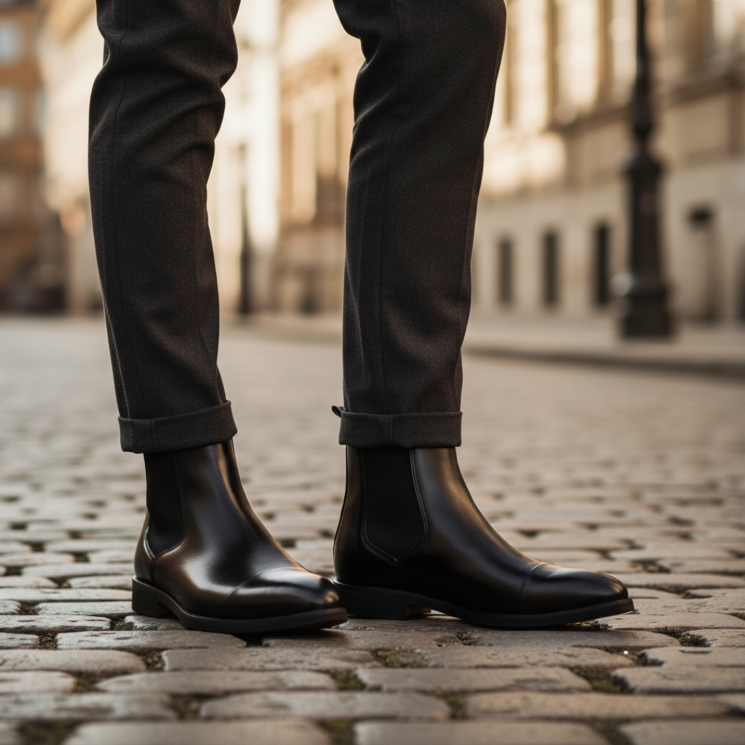 Men's Brown Synthetic Leather Chelsea Boots with Elastic