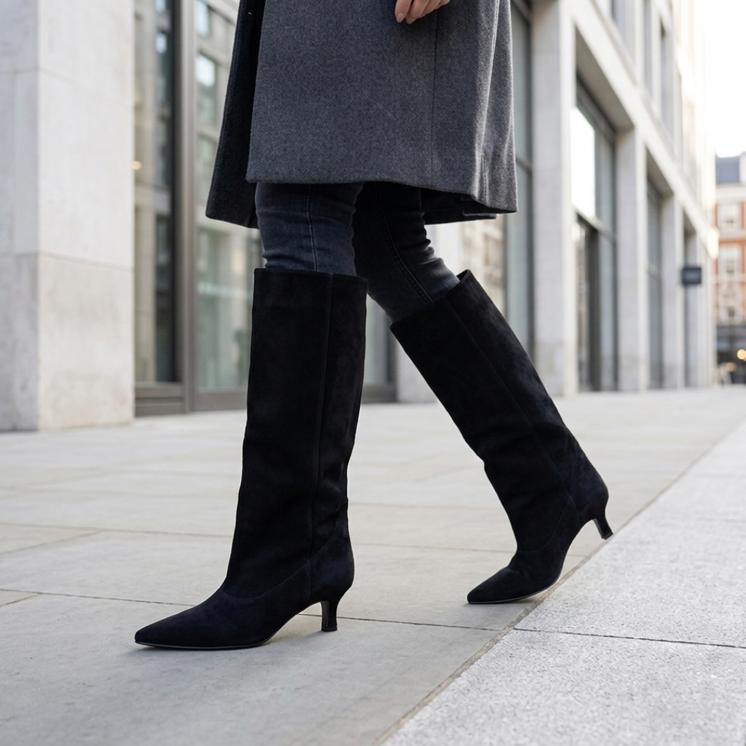 High Women's Pointed Toe Boots with Low Heel