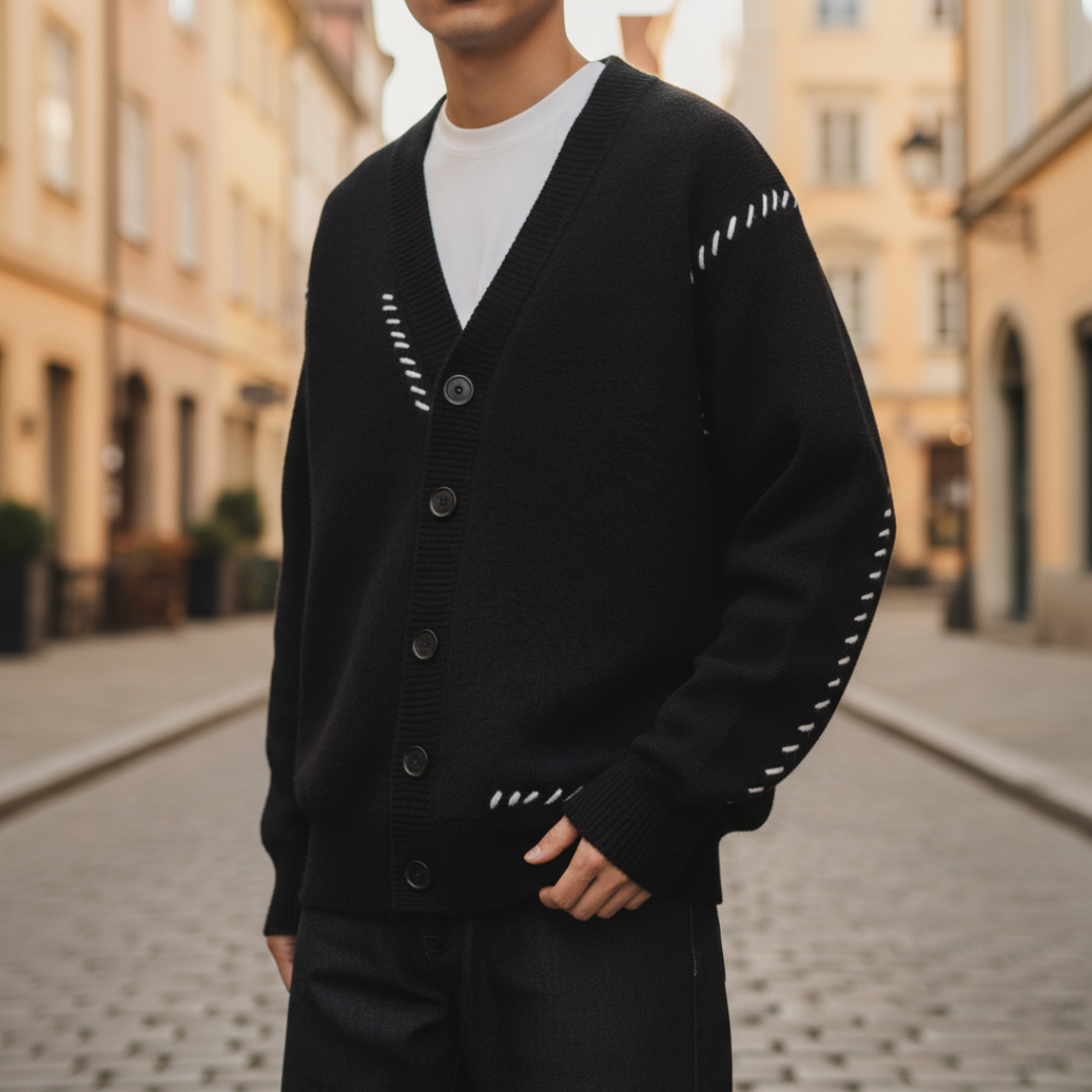 Men's Fabric Cardigan with Buttons