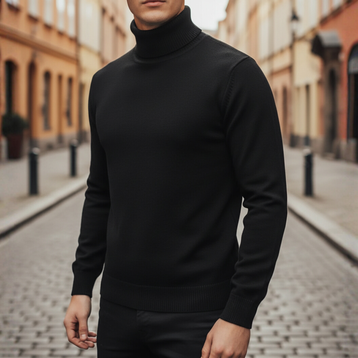 Men's High Neck Sweater in Mixed Material with Long Sleeves