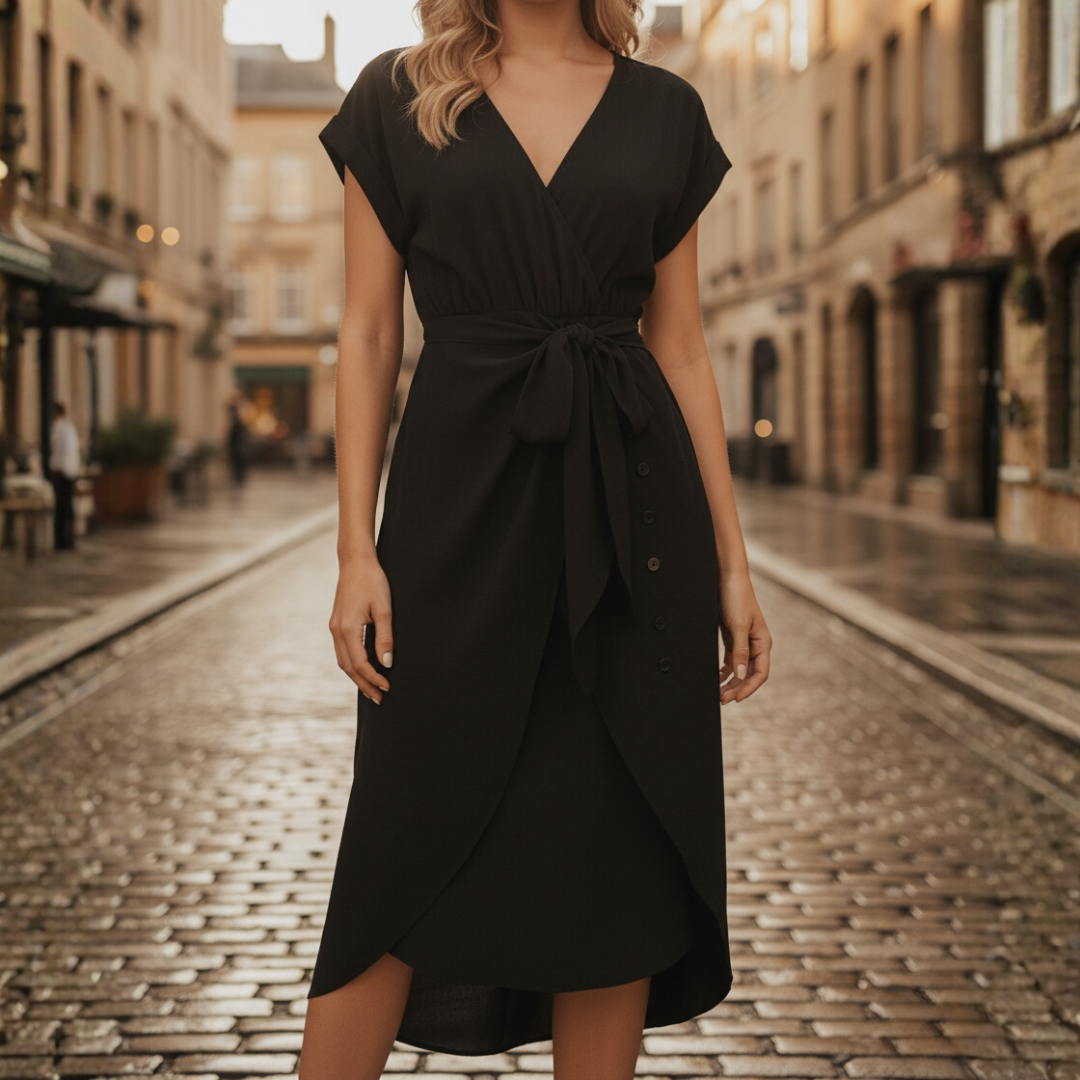 Women's Structured Fabric Dress with V-Neck