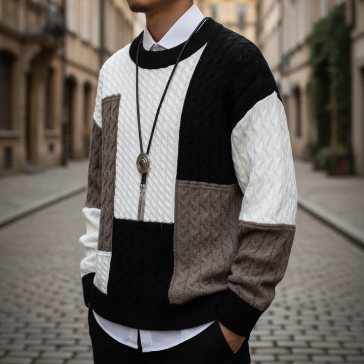 Colorful Men's Wool Sweater with Geometric Patterns