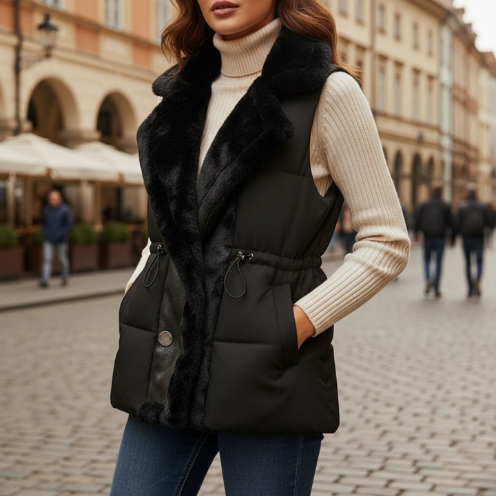 Women's Padded Gilet with Faux Fur Collar
