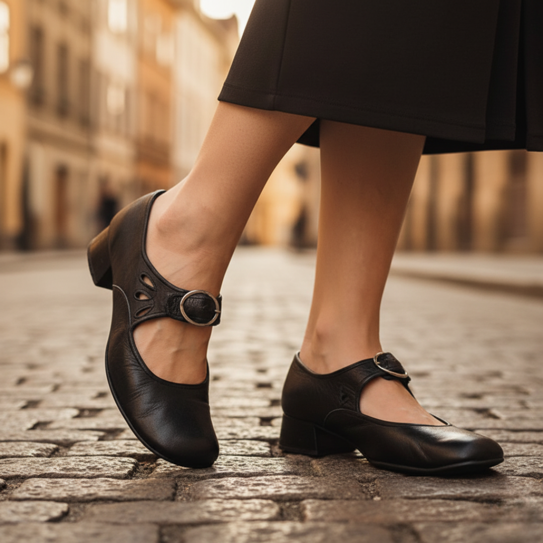 Women's Heeled Shoes with Faux Leather Strap