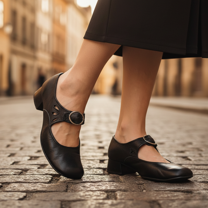 Scarpe con tacco da donna con cinturino in ecopelle