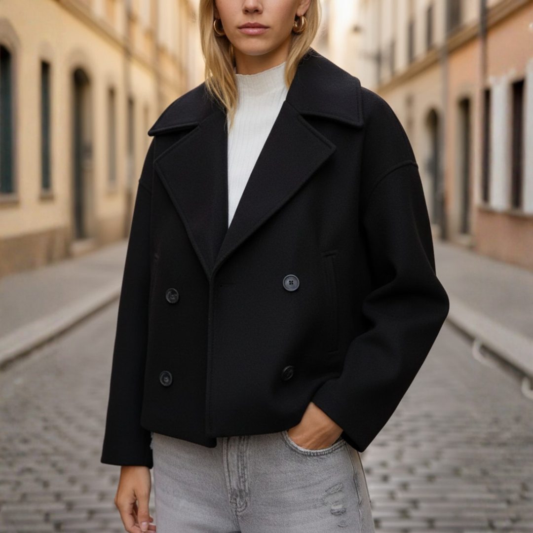 Women’s Short Double-Breasted Blended Fabric Jacket