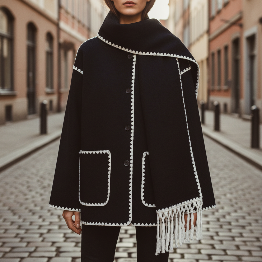 Women's Soft Blend Jacket with Embroidery and Scarf