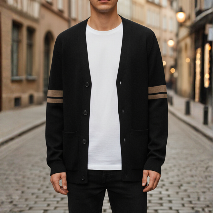 Men's Striped Cardigan – Elegant Winter Jacket