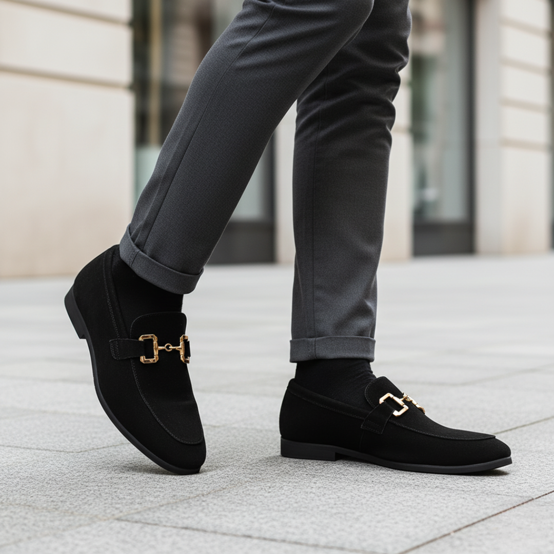 Men's Slip-On Fabric Shoes with Golden Details