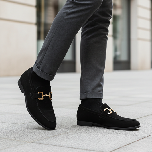 Men's Slip-On Fabric Shoes with Golden Details