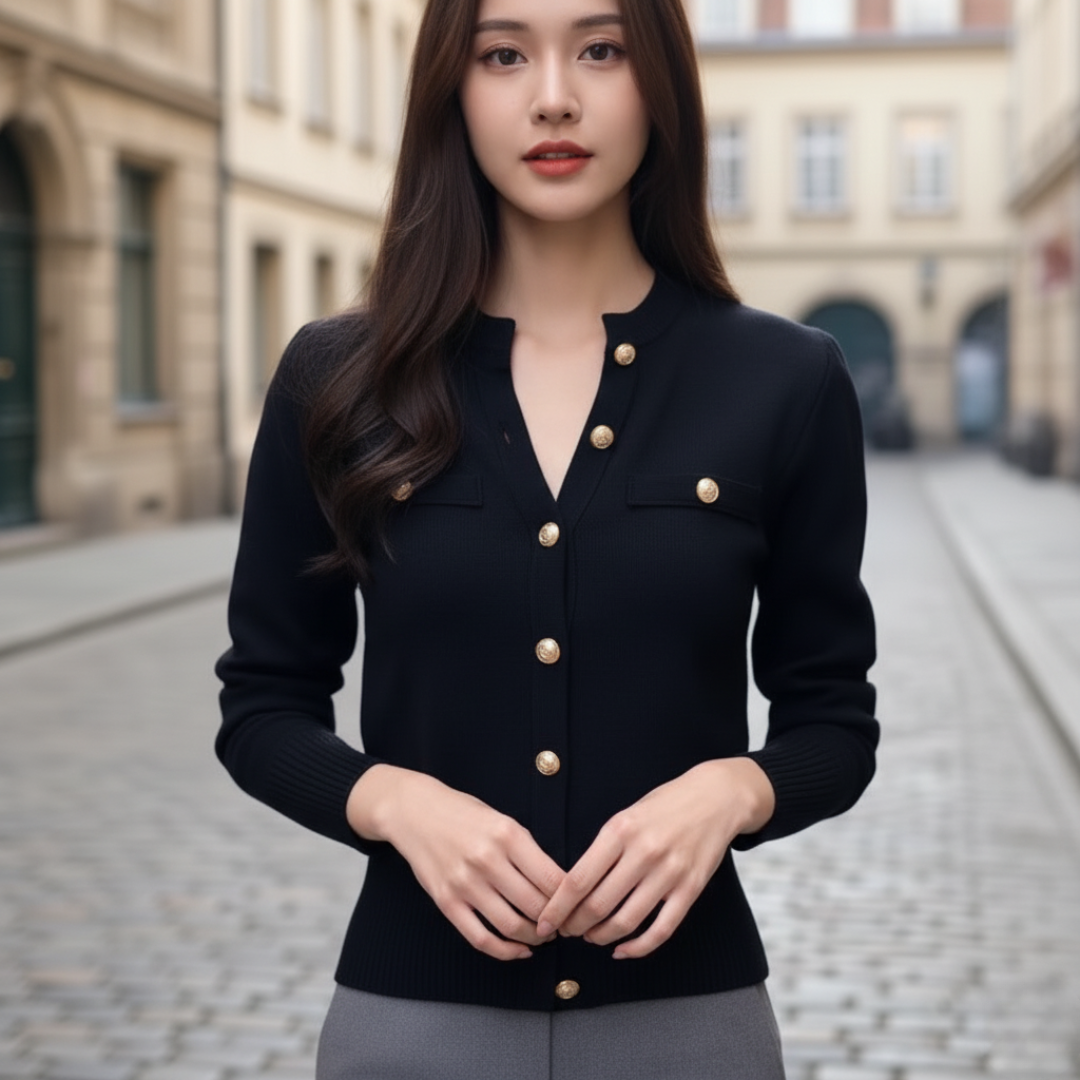 Women's Cardigan with Button Closure in Mixed Fabric