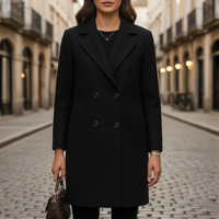 Women's Elegant Polyester Winter Coat | Classic Double-Breasted Design with Side Pockets