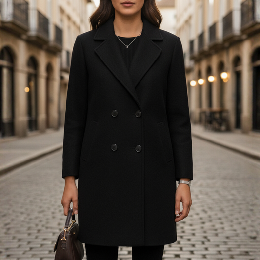 Women's Elegant Polyester Winter Coat | Classic Double-Breasted Design with Side Pockets 1