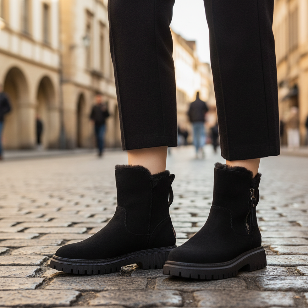 Women's Ankle Boots with Zipper and Fur