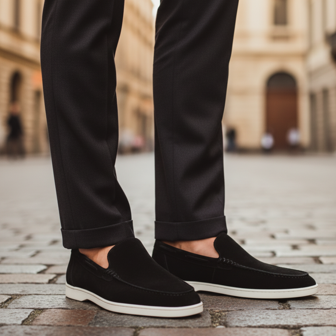 Men's Suede Moccasins with Rubber Sole