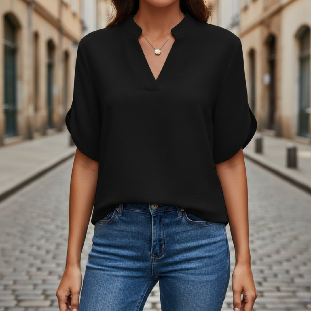 V-Neck Blouse in Pistachio with Short Sleeves for Women