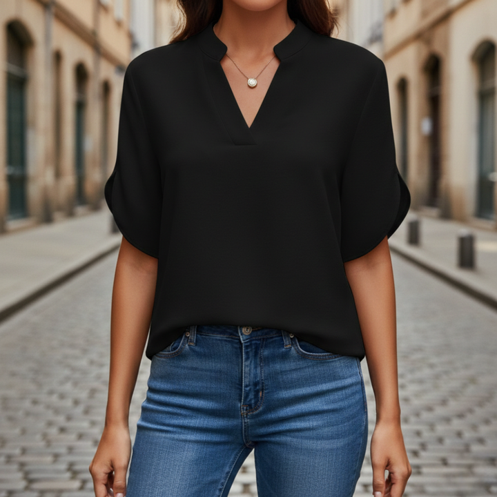 Blusa a V color pistacchio con maniche corte da donna