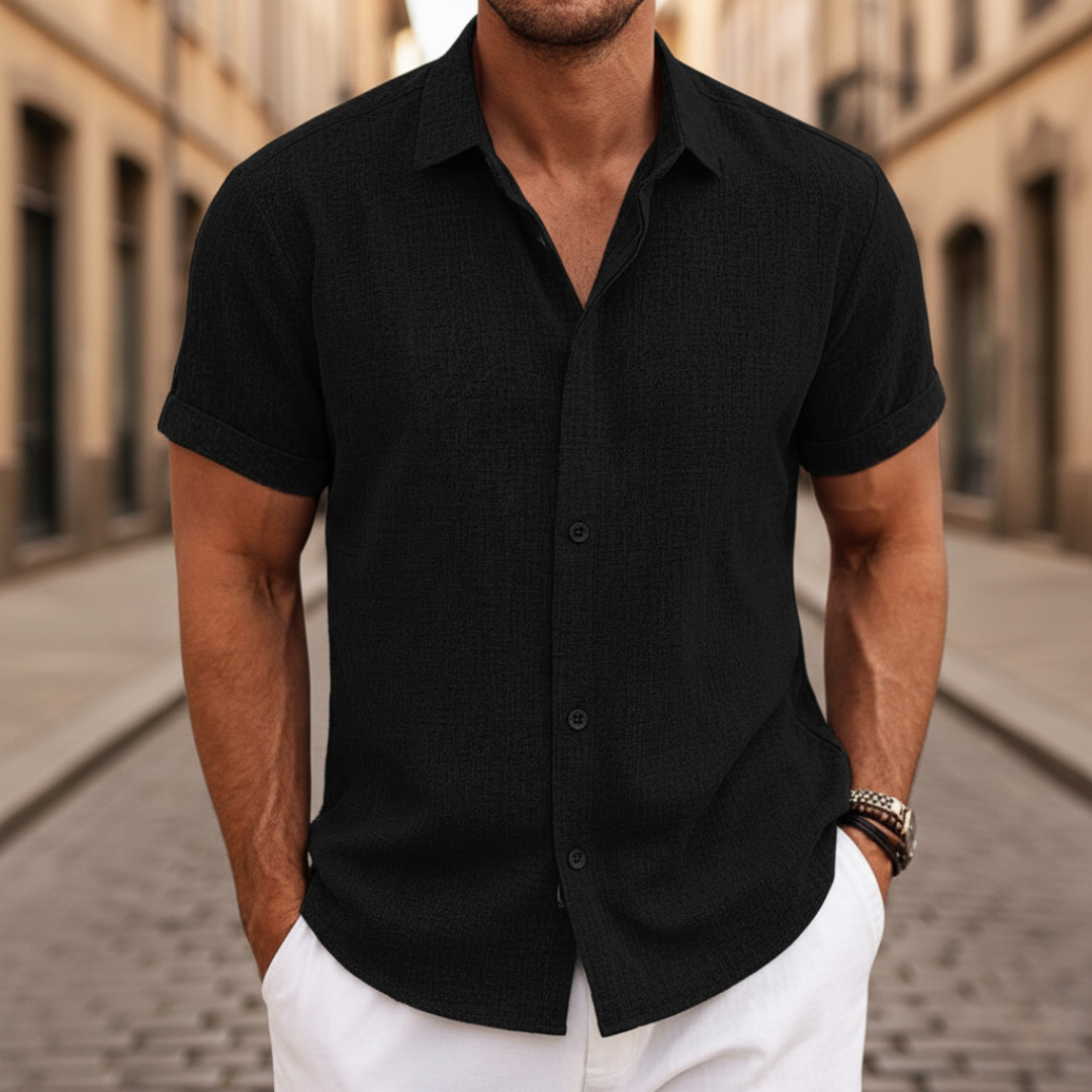 Men's Short Sleeve Casual Mixed Fabric Shirt