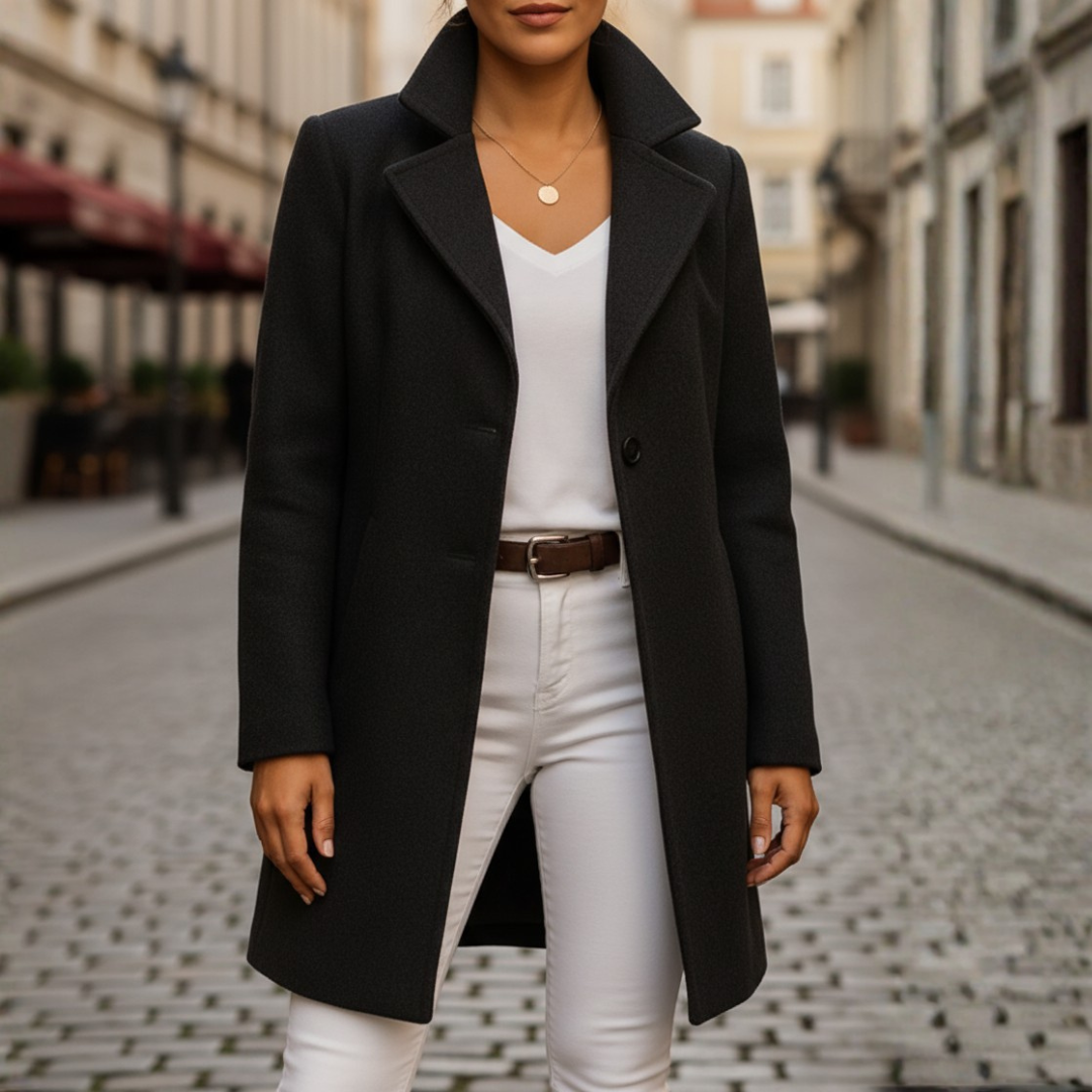 Women's Double-Breasted Coat in Structured Fabric