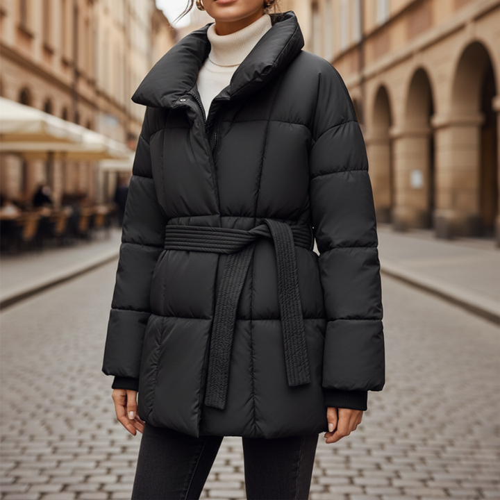 Women's Winter Jacket with Belt and Inner Lining